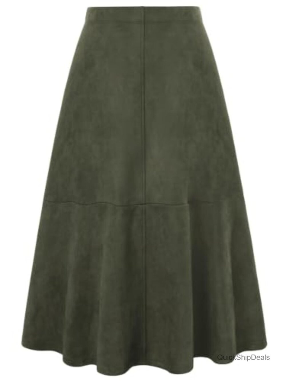 Faux Suede High Waist A-Line Midi Skirt Fall Winter Office Casual